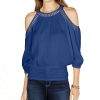 Women'S INC International Concepts | Crochet-Trim Cold-Shoulder Top Blue Turf