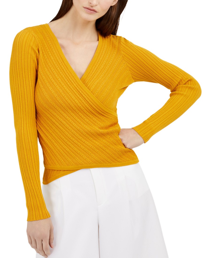 Women'S INC International Concepts | Surplice Ribbed Top Gold Dust