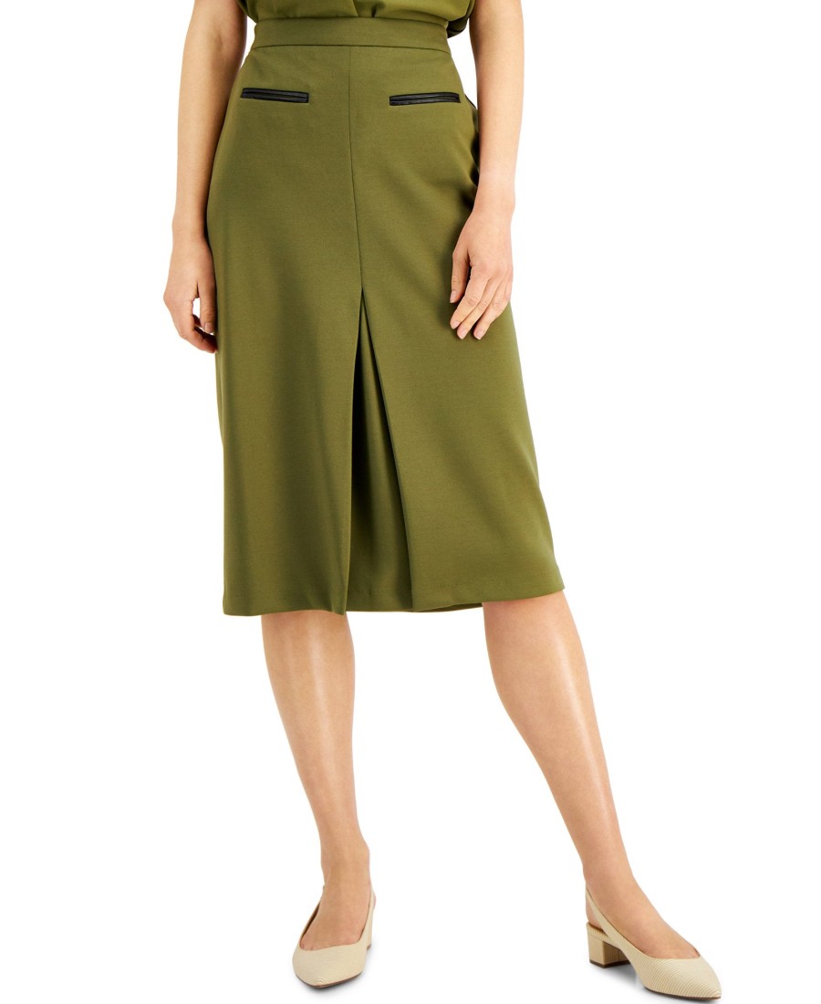 Juniors' Alfani | Pull-On Knee-Length Pleated Pencil Skirt New Avocado