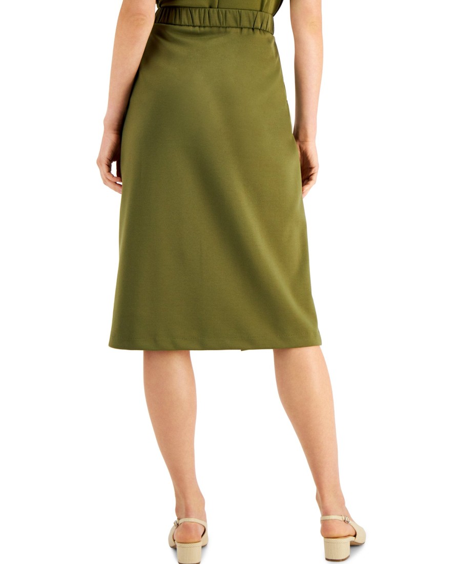 Juniors' Alfani | Pull-On Knee-Length Pleated Pencil Skirt New Avocado