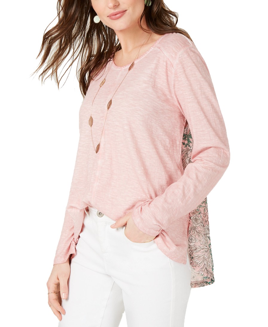 Women'S Style & Co | Print-Back Scoop-Neck Top Pink Vine Delight