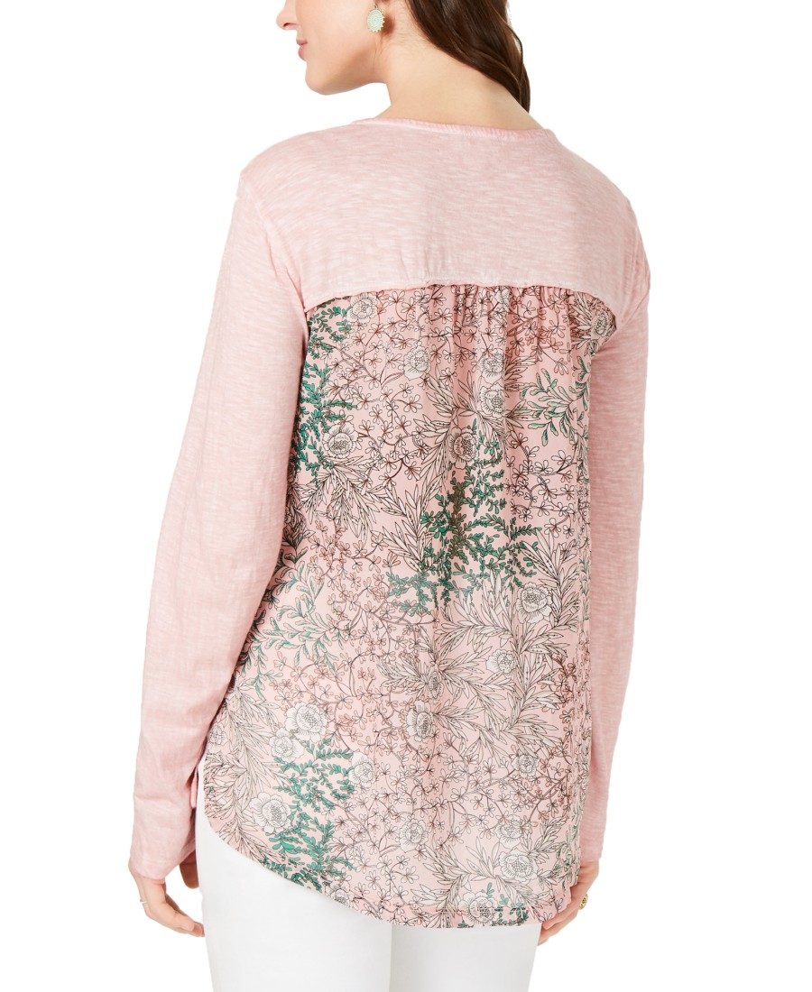 Women'S Style & Co | Print-Back Scoop-Neck Top Pink Vine Delight