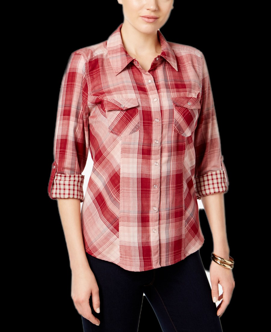 Women'S Style & Co | Plaid Utility Shirt Moon Plaid Red