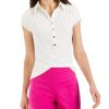 Women'S Charter Club | Knit Crepe Polo Shirt Cloud