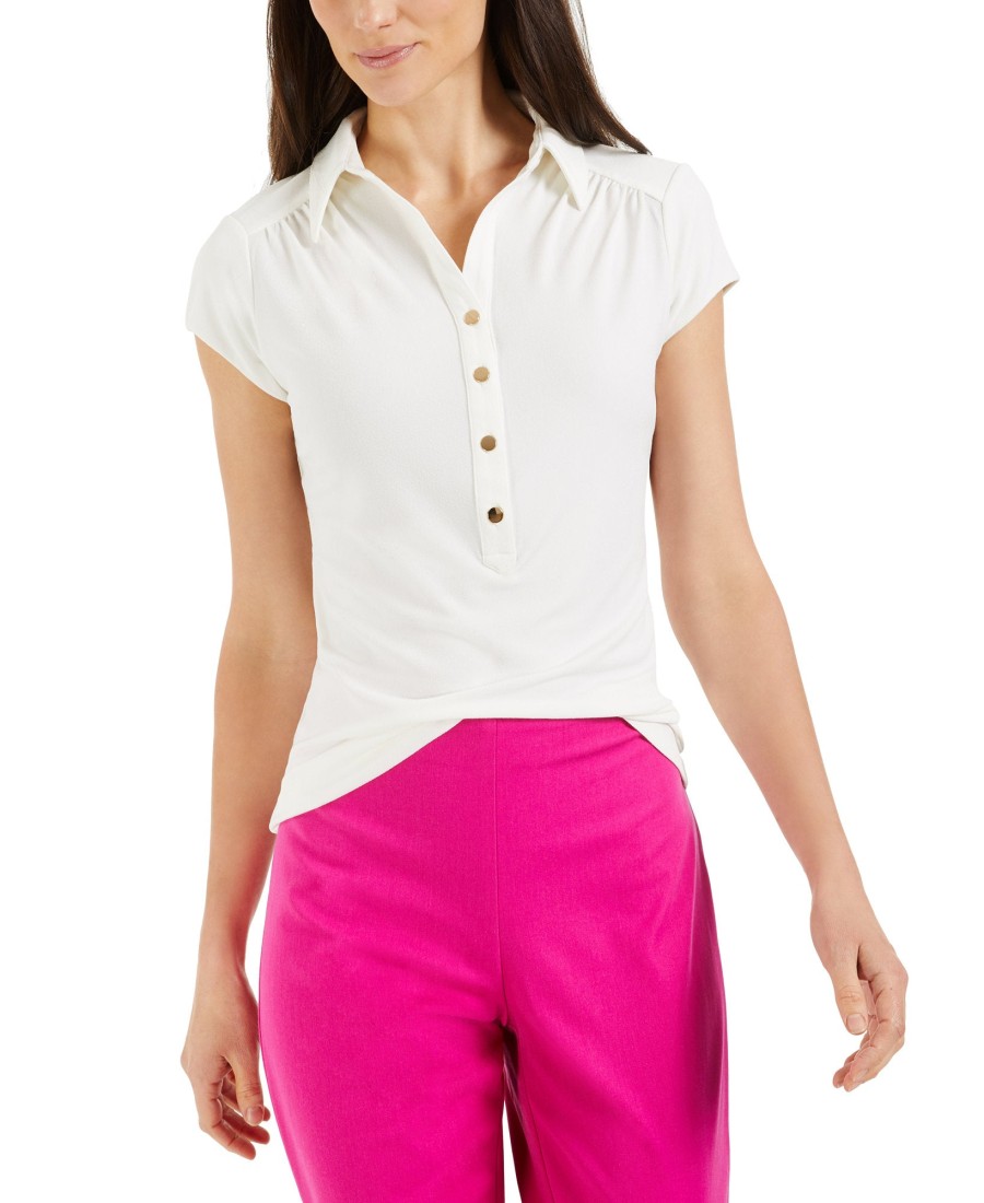 Women'S Charter Club | Knit Crepe Polo Shirt Cloud