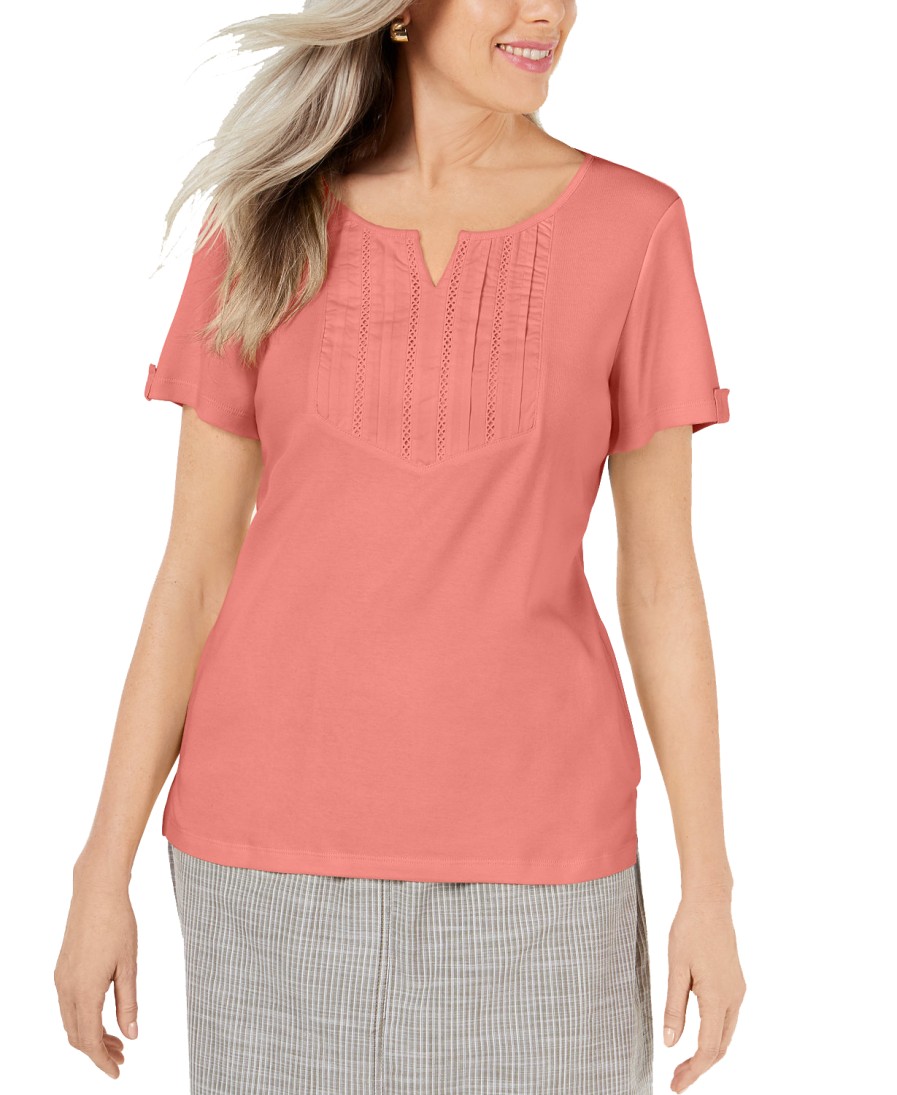 Women'S Karen Scott | Split-Neck Top Citron Aura