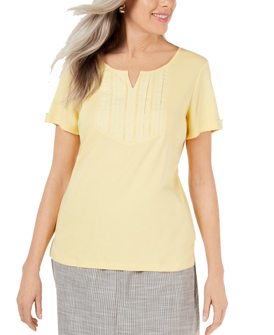 Women'S Karen Scott | Split-Neck Top Citron Aura