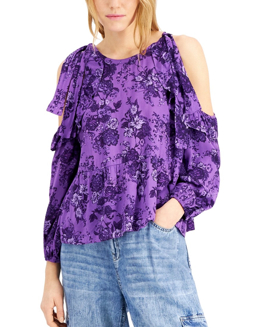 Women'S INC International Concepts | Floral-Printed Cold-Shoulder Blouse Josephine Flora