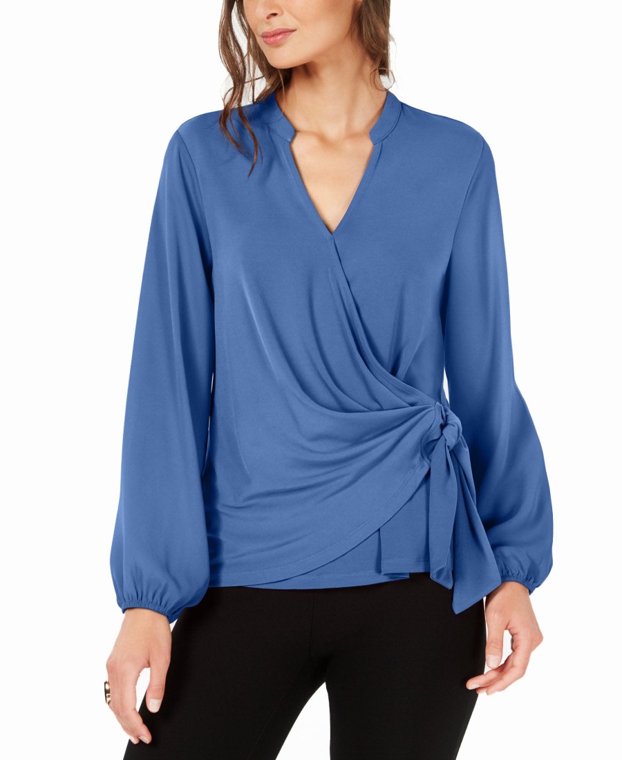 Women'S Alfani | Faux-Wrap Surplice Top Soft Cobalt