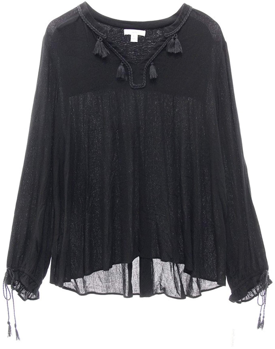 Women'S John Paul Richard | Tassel Trim Blouse Black