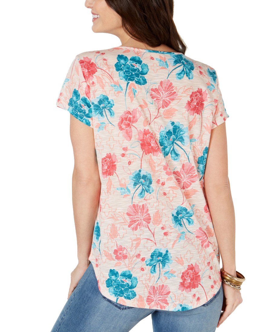 Women'S Style & Co | Mixed-Print Crochet-Trim Peasant Top Garden Bliss