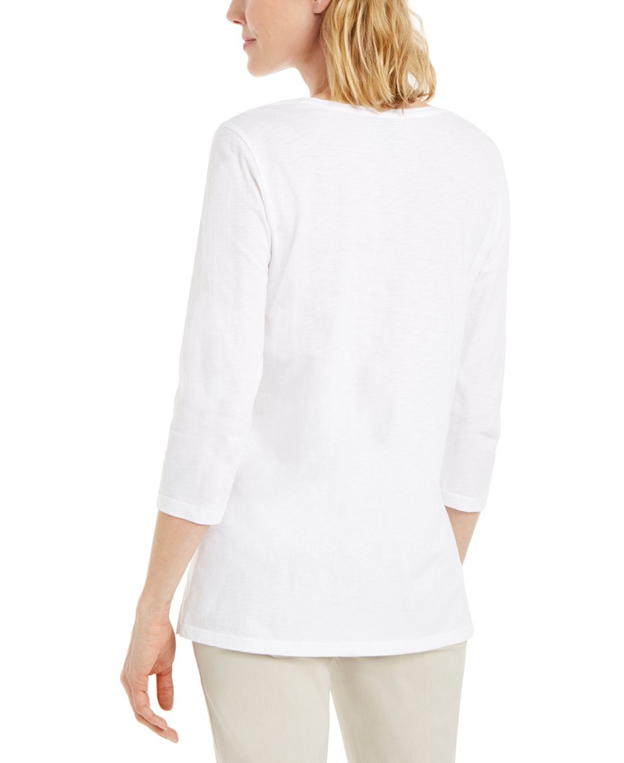 Women'S JM Collection | Sequined Scoop-Neck Top Bright White