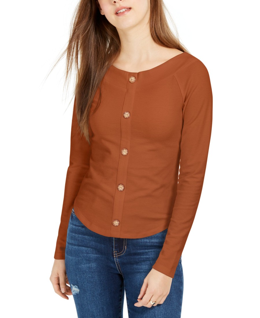 Juniors' Self Esteem | Juniors' Boat-Neck Ribbed Top Rust