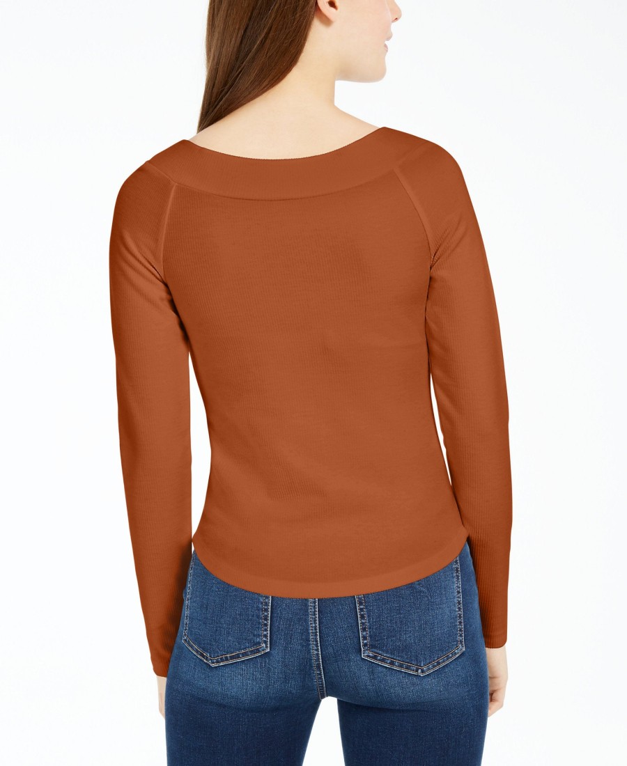 Juniors' Self Esteem | Juniors' Boat-Neck Ribbed Top Rust