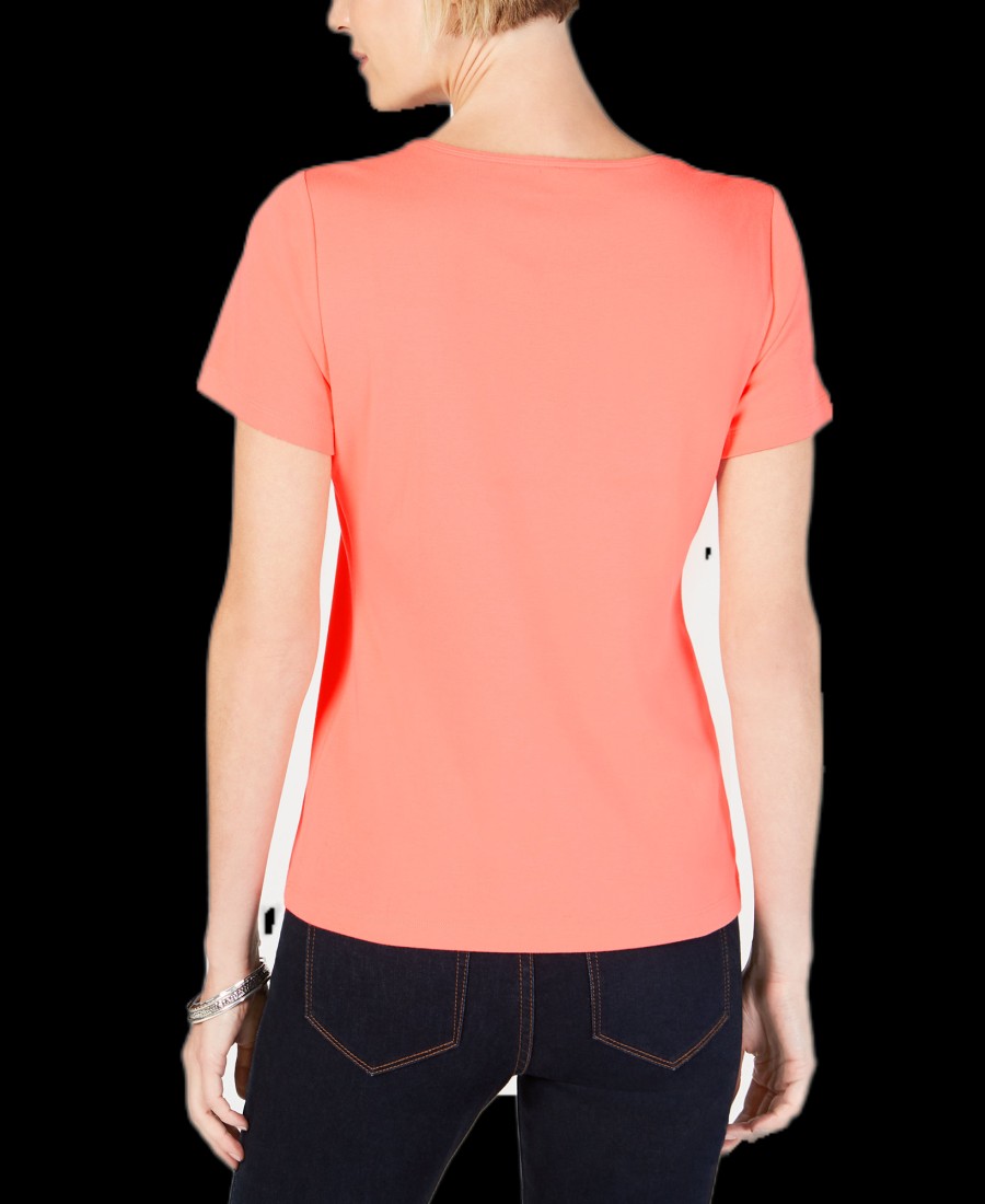 Women'S Karen Scott | Petite Studded T-Shirt Coral Lining