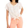 Women'S Style & Co | Printed Button-Down Tie-Front Top