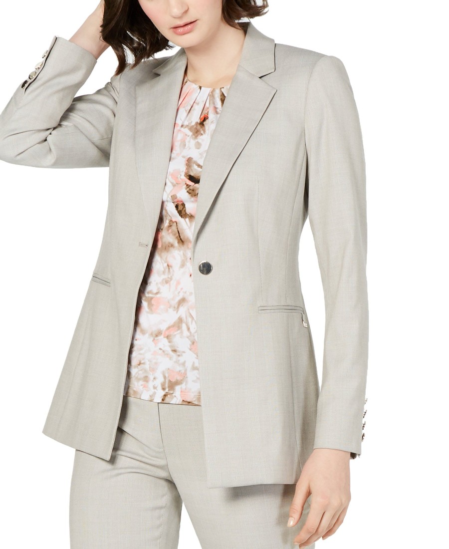 Women'S Calvin Klein | Notched-Lapel Single-Button Blazer Khaki White