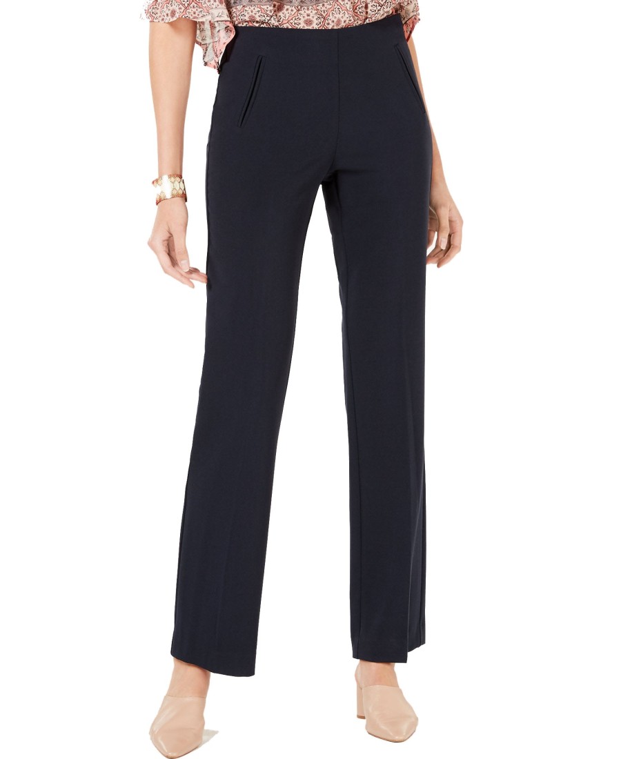 Women'S Style & Co | Tummy-Control Pull-On Straight-Leg Pants Navy