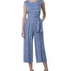 Women'S Tahari ASL | Striped Cropped Jumpsuit Blue/Yellow