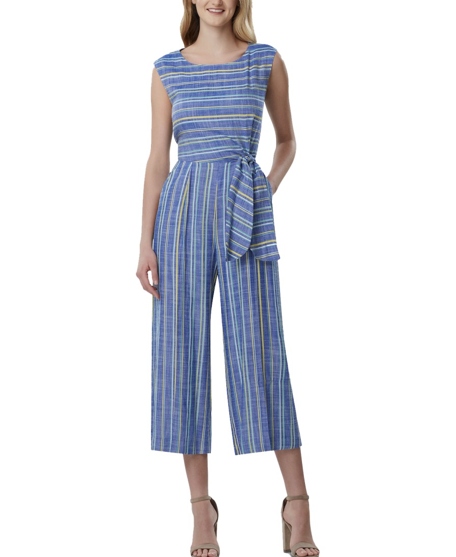 Women'S Tahari ASL | Striped Cropped Jumpsuit Blue/Yellow