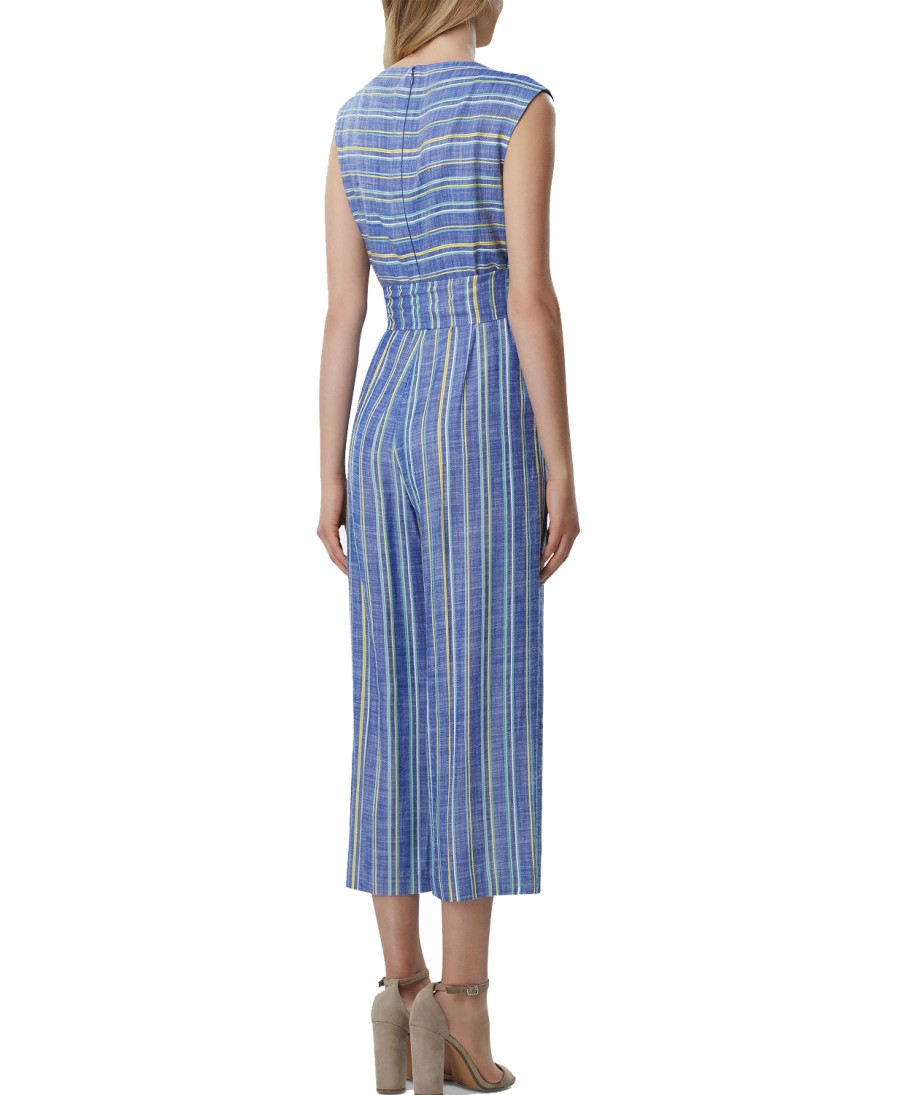 Women'S Tahari ASL | Striped Cropped Jumpsuit Blue/Yellow