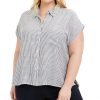 Women'S Style & Co | Plus Striped Camp Shirt Blue Feeder Stripe