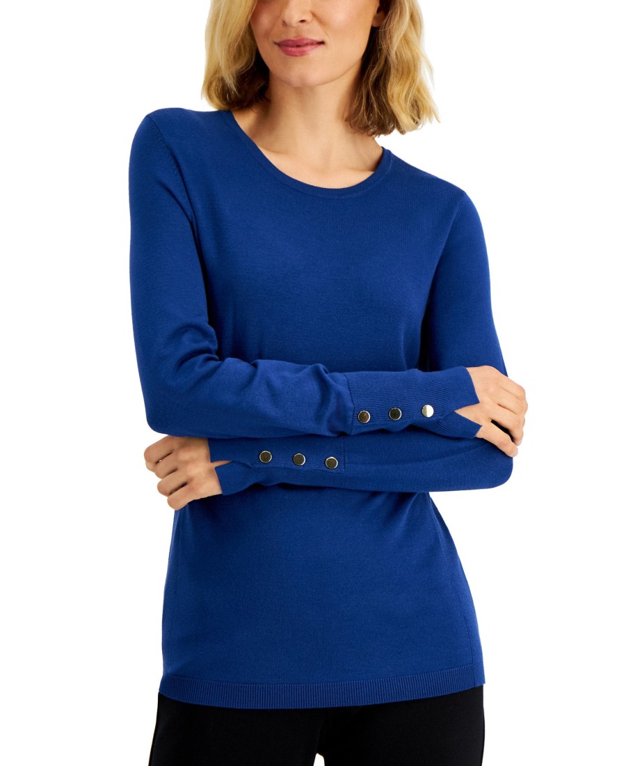 Women'S JM Collection | Button-Sleeve Sweater Navy Peony