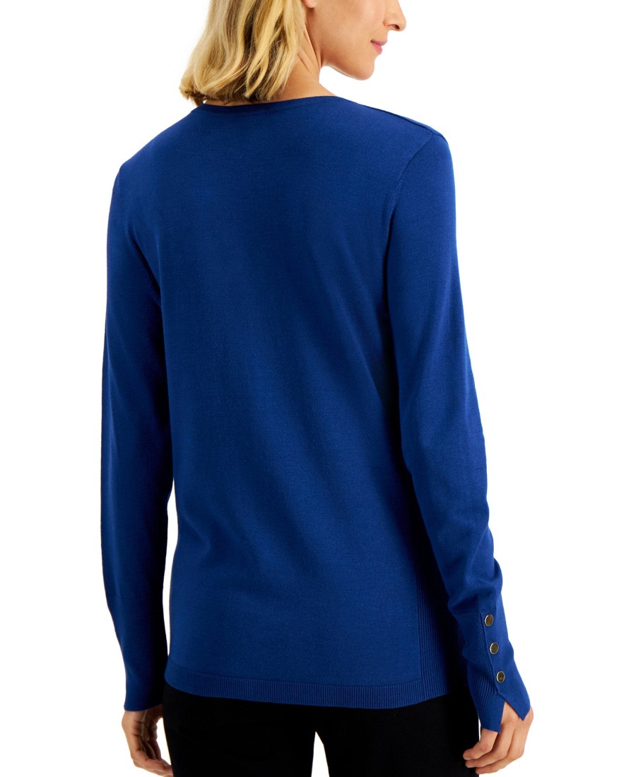 Women'S JM Collection | Button-Sleeve Sweater Navy Peony