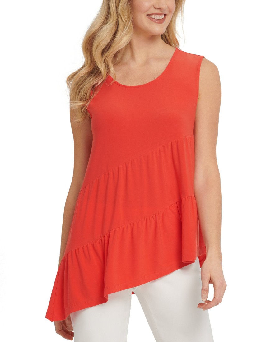 Women'S DKNY | Asymmetrical Tiered Top Paradise Red