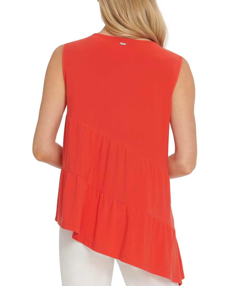 Women'S DKNY | Asymmetrical Tiered Top Paradise Red