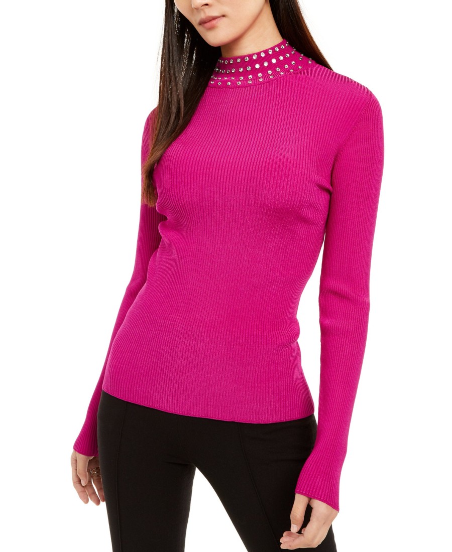 Women'S INC International Concepts | Embellished Ribbed-Knit Turtleneck Magenta Flame