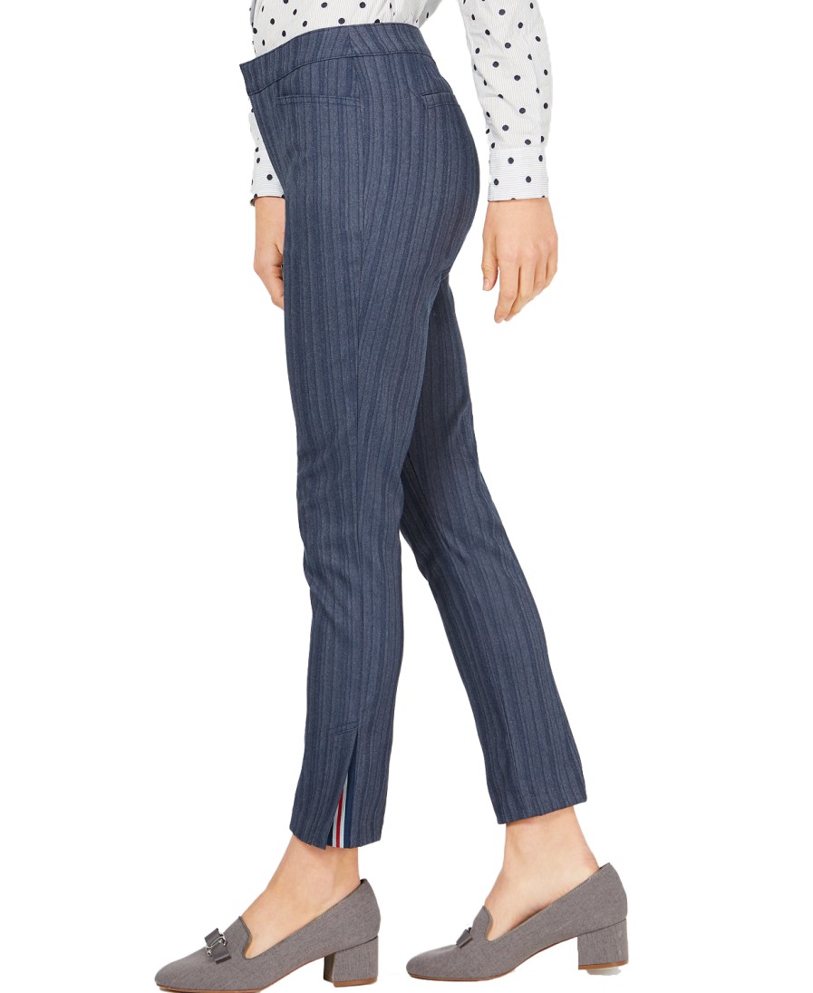 Women'S Charter Club | Side-Vent Straight-Leg Pants Blue Combo