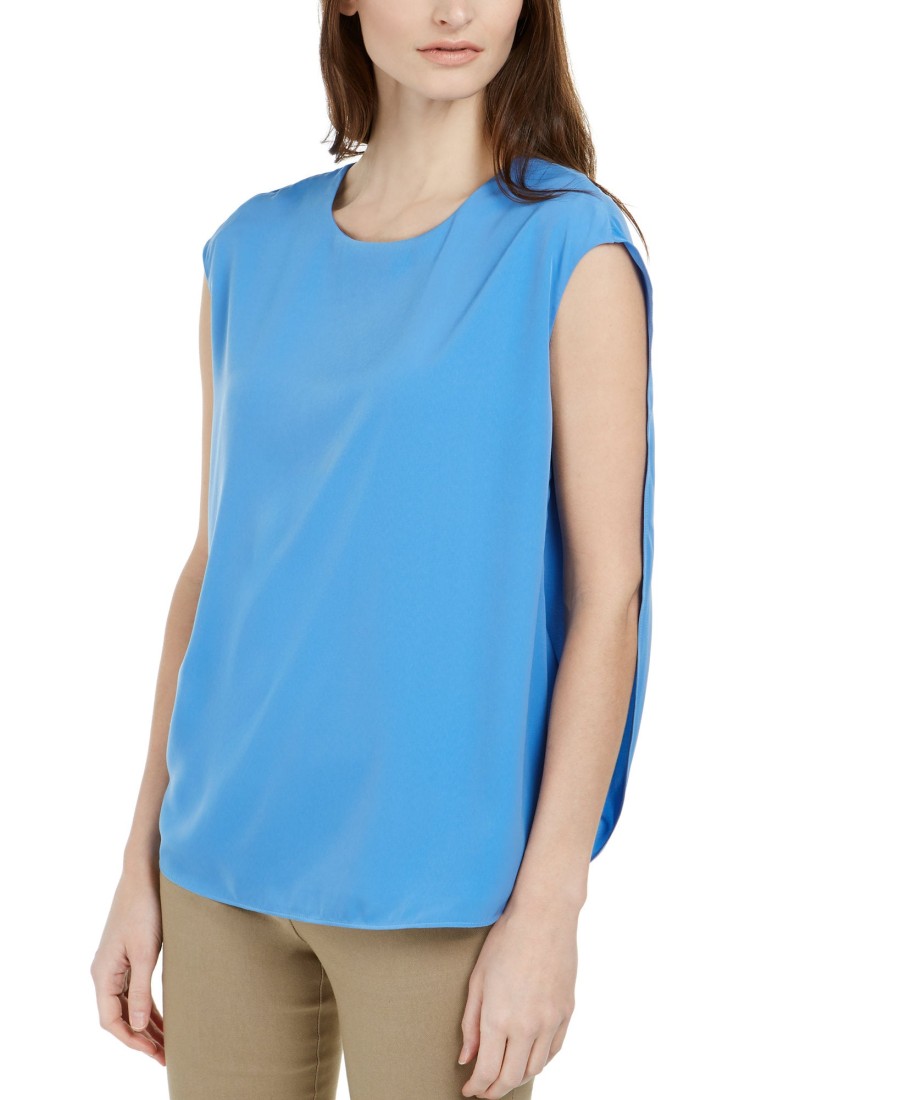 Juniors' Alfani | Inverted Petal-Back Top Soft Cobalt