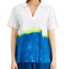 Women'S Alfani | Printed V-Neck Collared Top Blue Sublime Dye