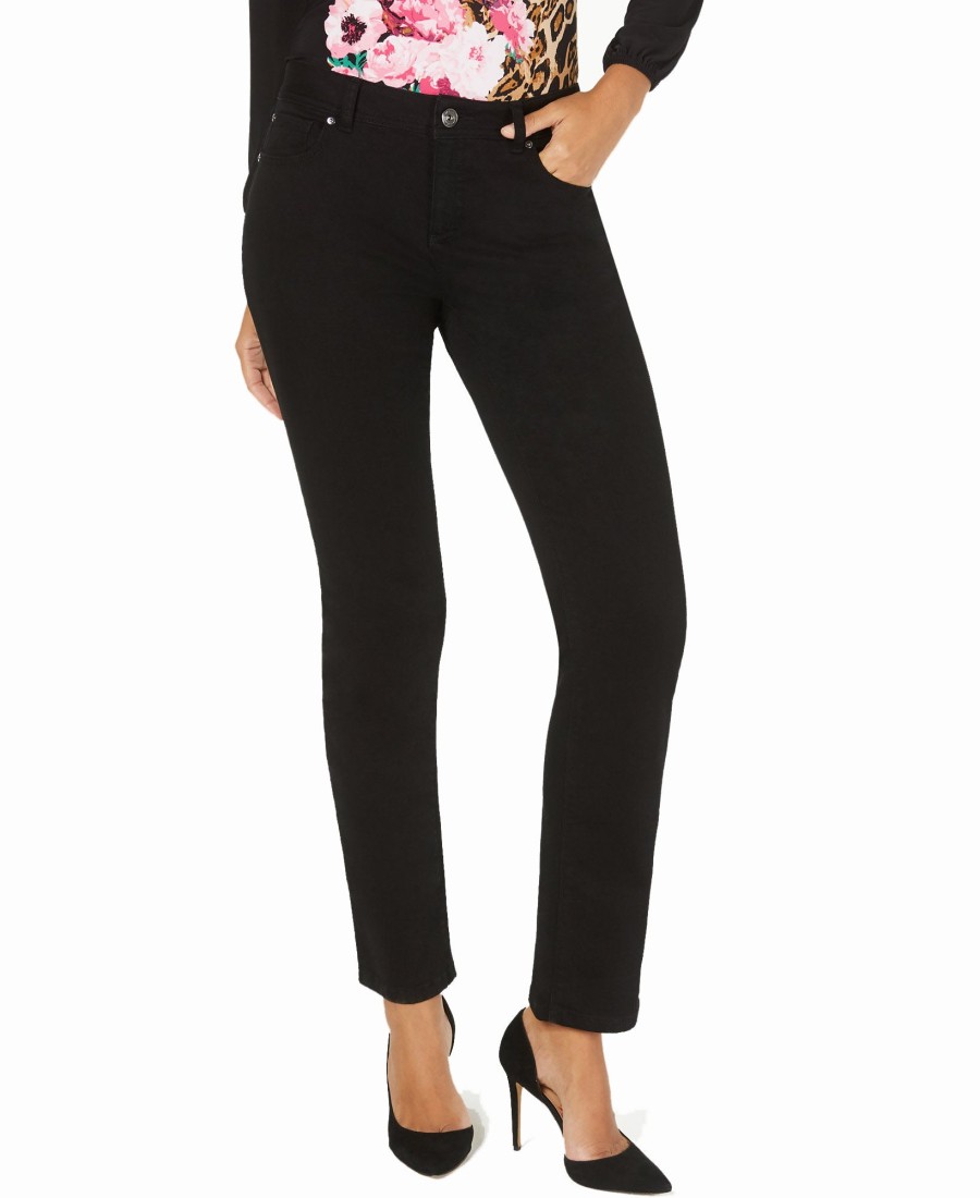 Women'S INC International Concepts | Straight-Leg Jeans With Tummy Control Deep Black