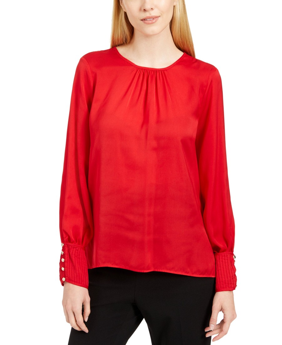 Women'S Calvin Klein | Petite Button-Cuff Top Red