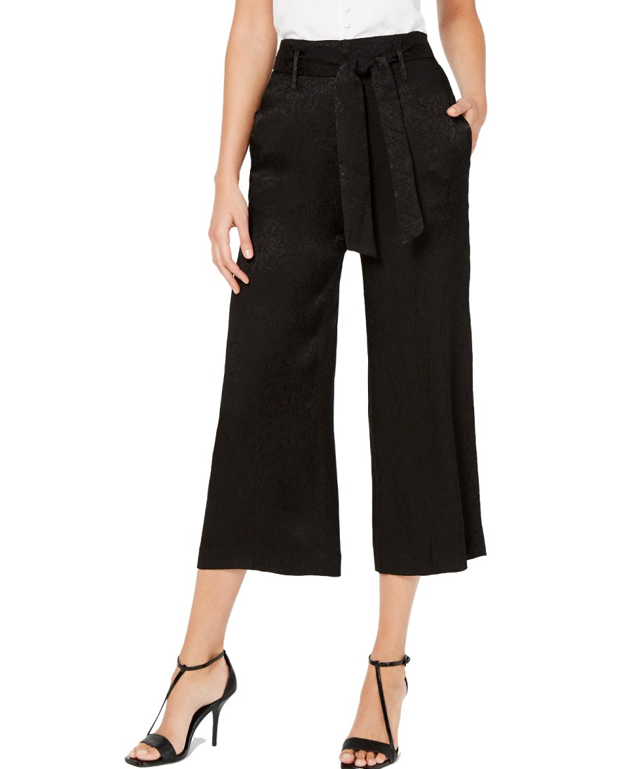 Women'S Calvin Klein | Jacquard Cropped Wide-Leg Pants Black