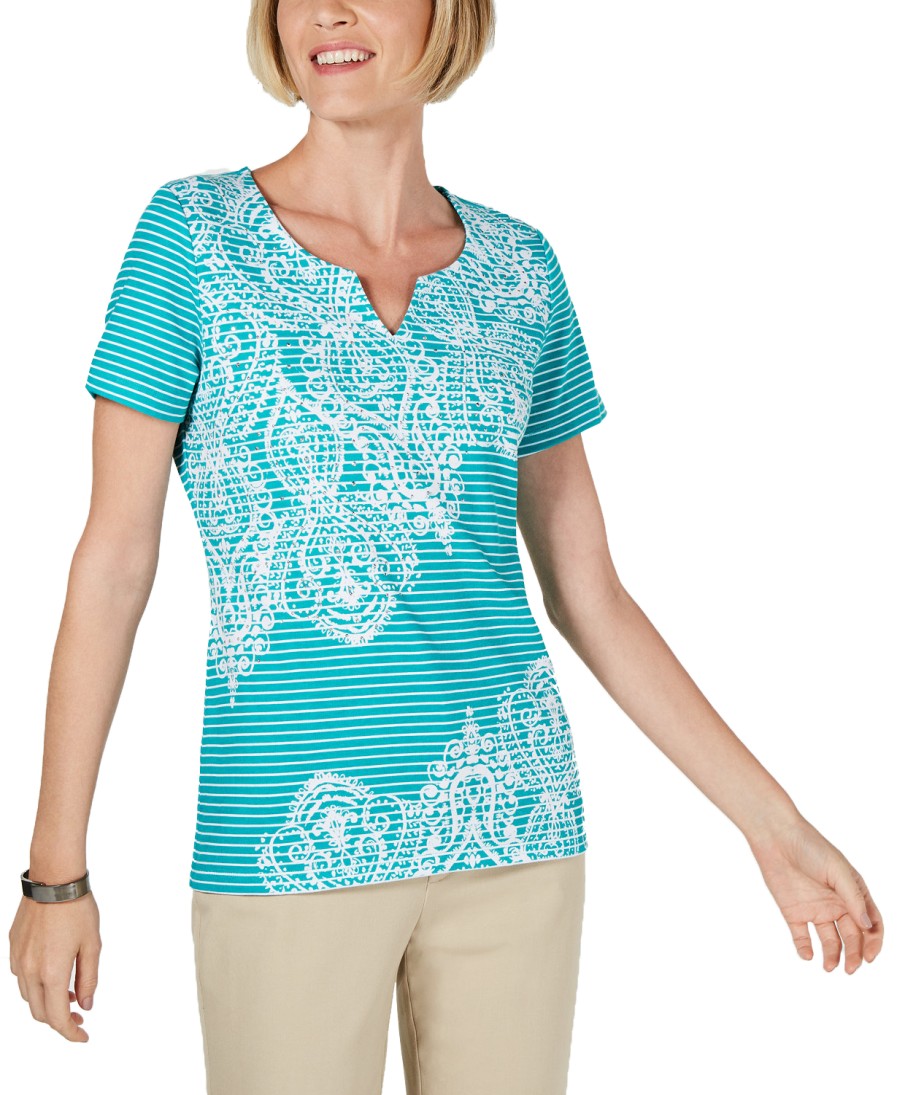 Women'S Karen Scott | Striped Studded Top Classic Teal