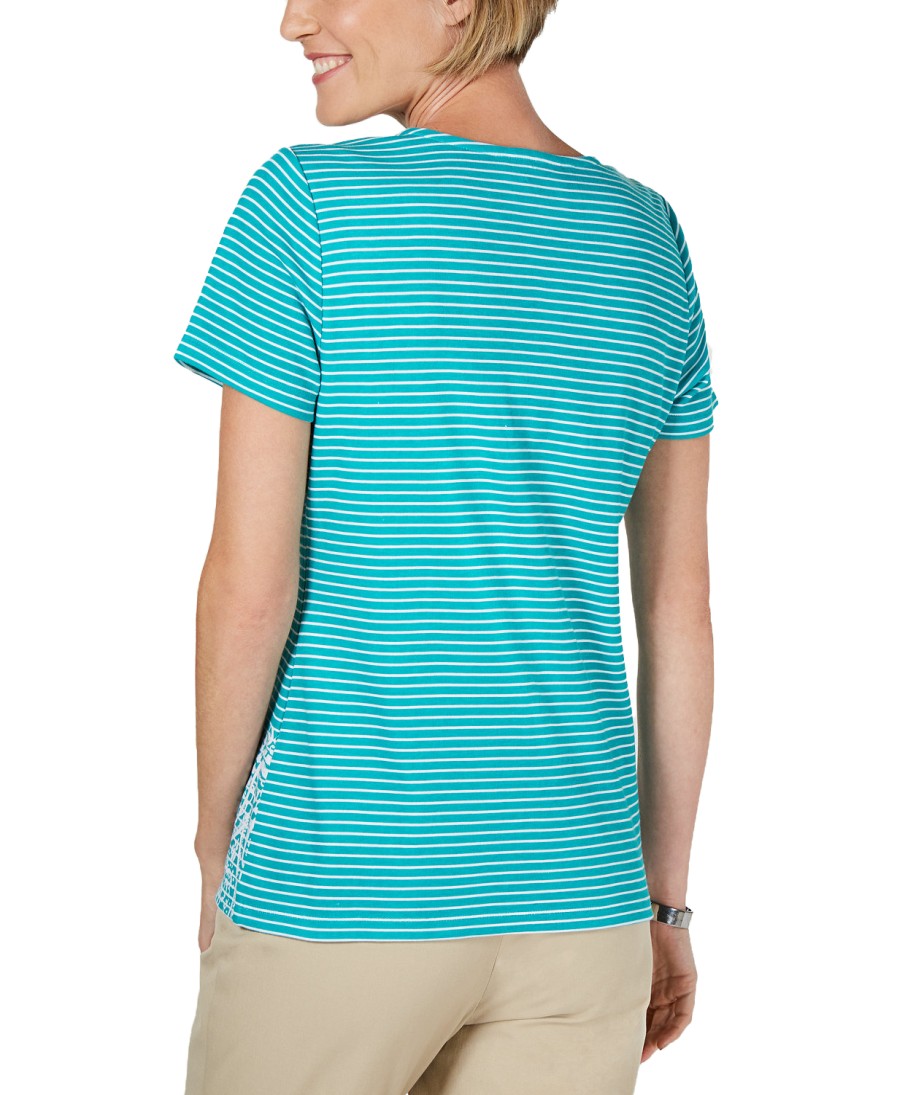 Women'S Karen Scott | Striped Studded Top Classic Teal