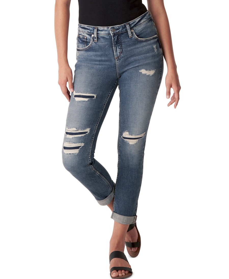 Women'S Silver Jeans Co | Beau Ripped Slim-Leg Jeans Indigo