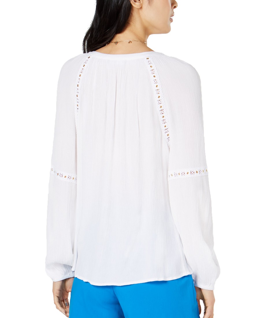 Women'S INC International Concepts | Petite Grommet-Trim Peasant Top Bright White