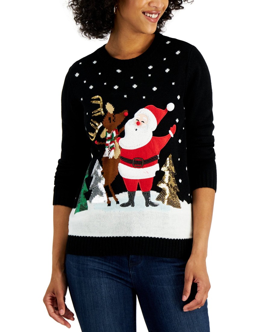 Women'S Karen Scott | Embellished Singing Santa Sweater