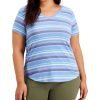 Women'S Style & Co | Plus Burnout Printed V-Neck Top Stripe Sonic