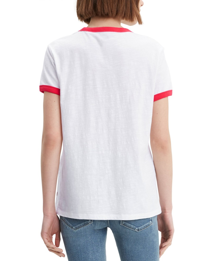 Women'S Levi's | Cotton Logo Ringer T-Shirt White/Brilliant Red