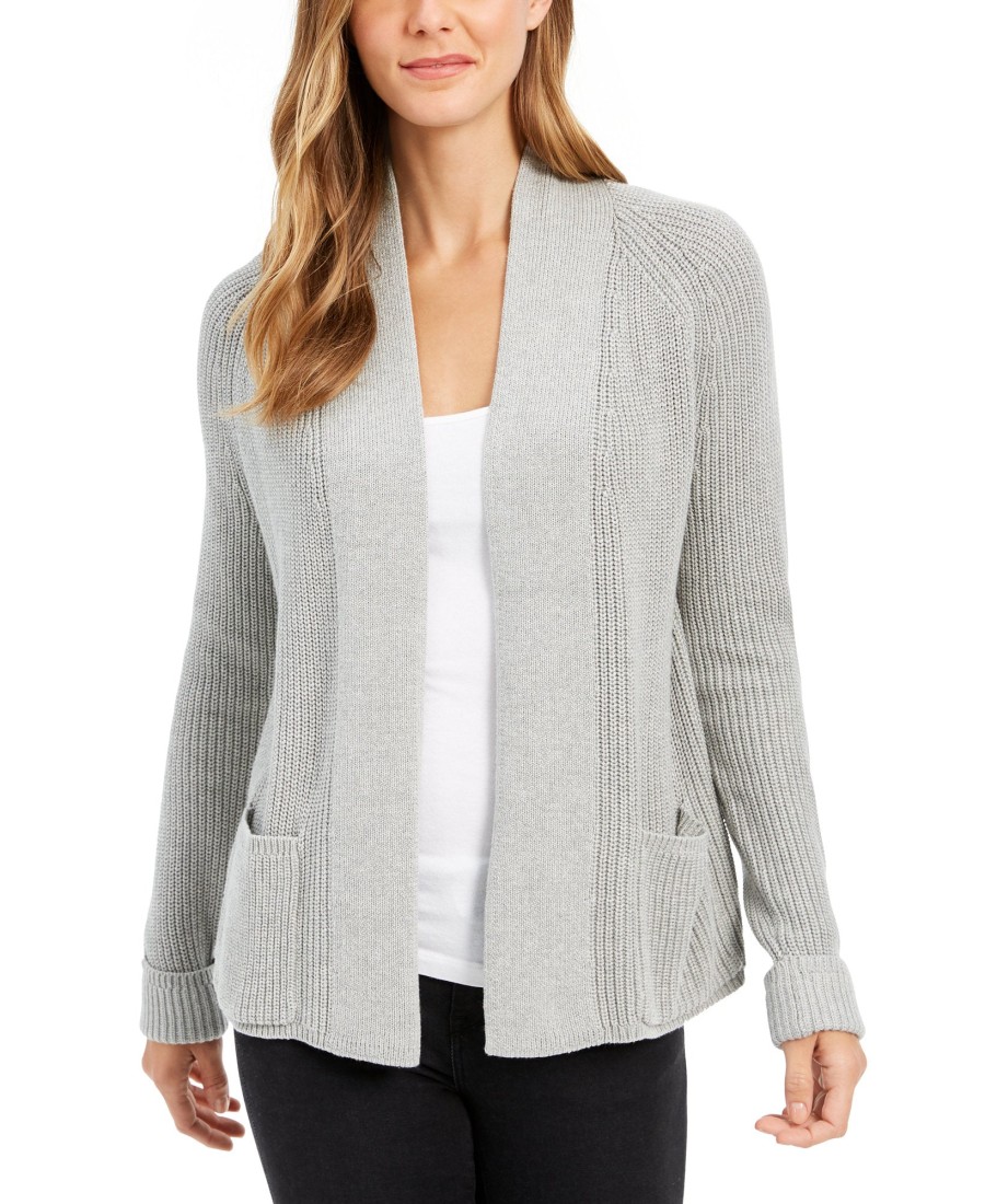 Women'S Charter Club | Cotton Open-Front Cardigan Silver Tin