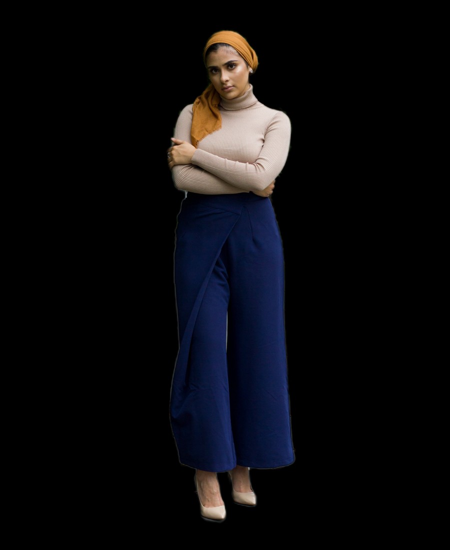 Women'S Verona Collection | High-Waist Wrap Modest Pants Navy