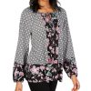 Women'S Style & Co | Printed Peasant Top Beautiful View Black