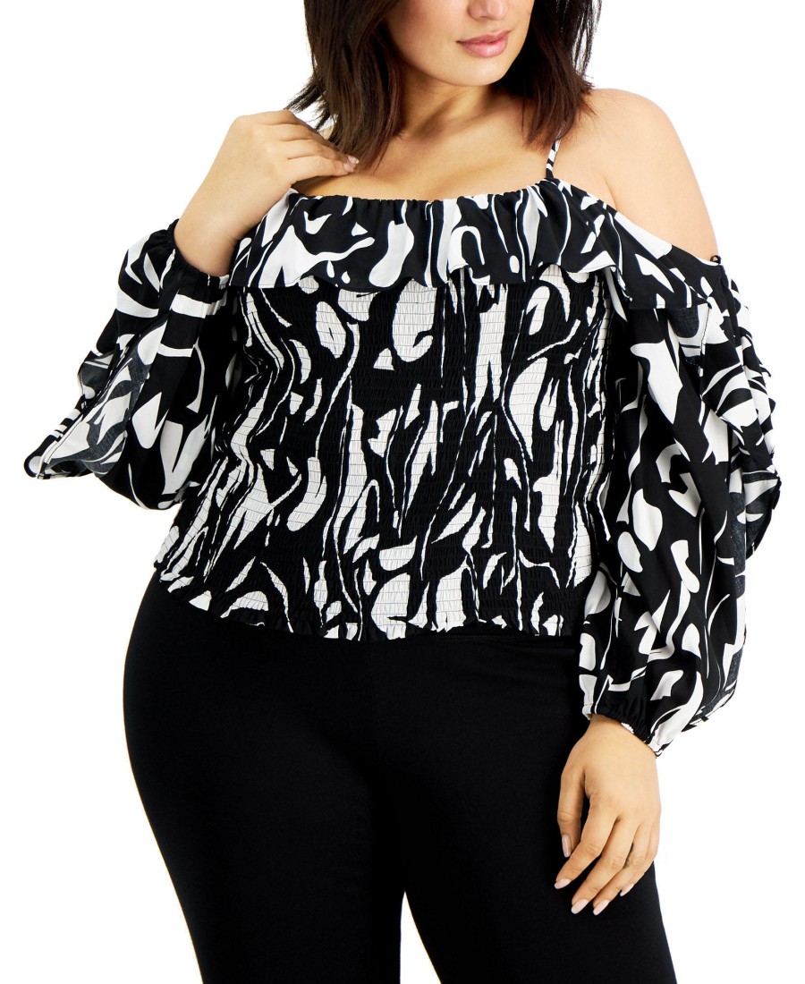 Women'S INC International Concepts | Plus Printed Cold-Shoulder Top Petite Gallery