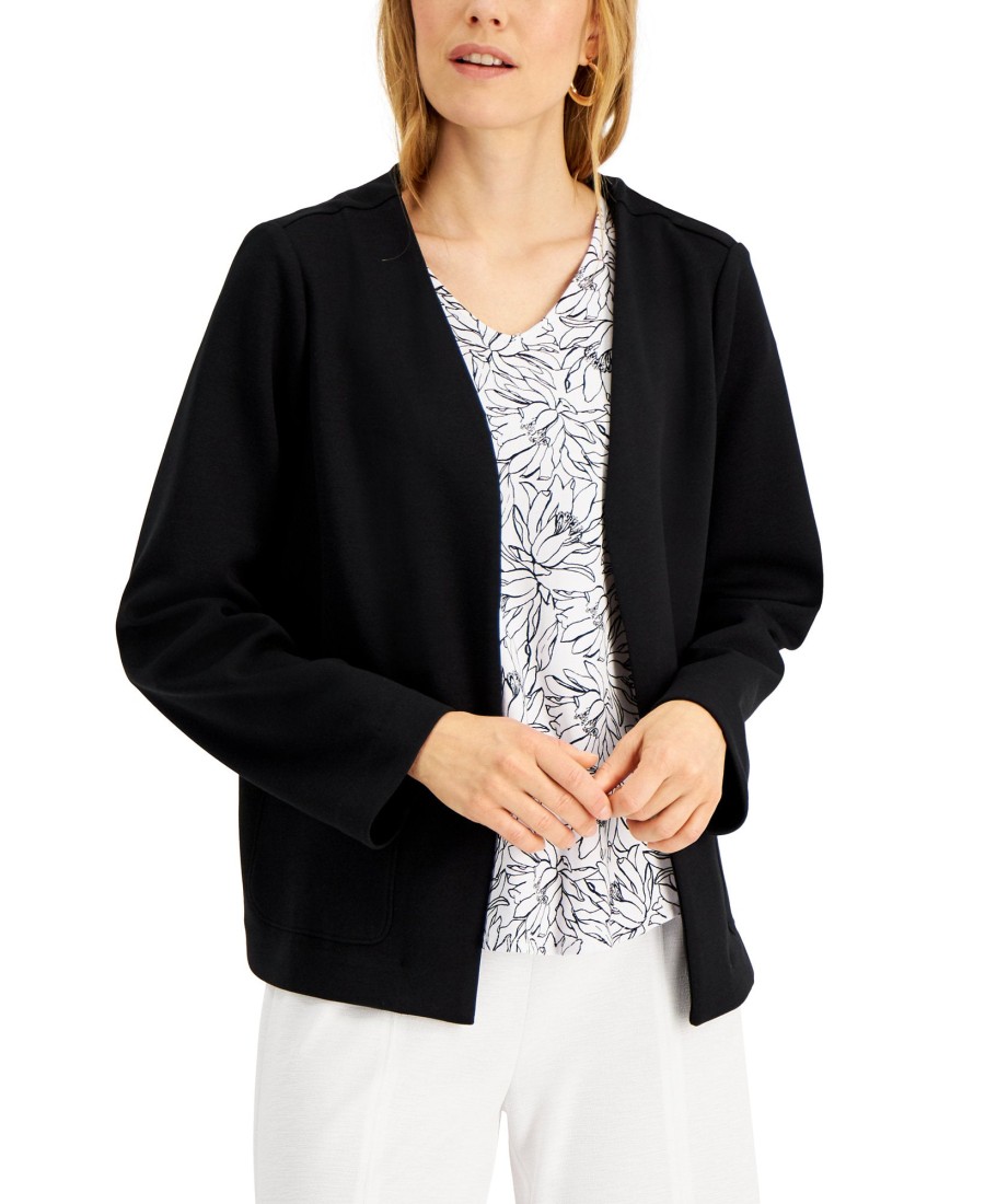 Women'S Alfani | Jersey-Knit Open Front Jacket Deep Black