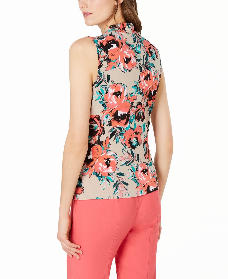 Women'S Calvin Klein | V-Neck Printed Blouse Khaki Multi